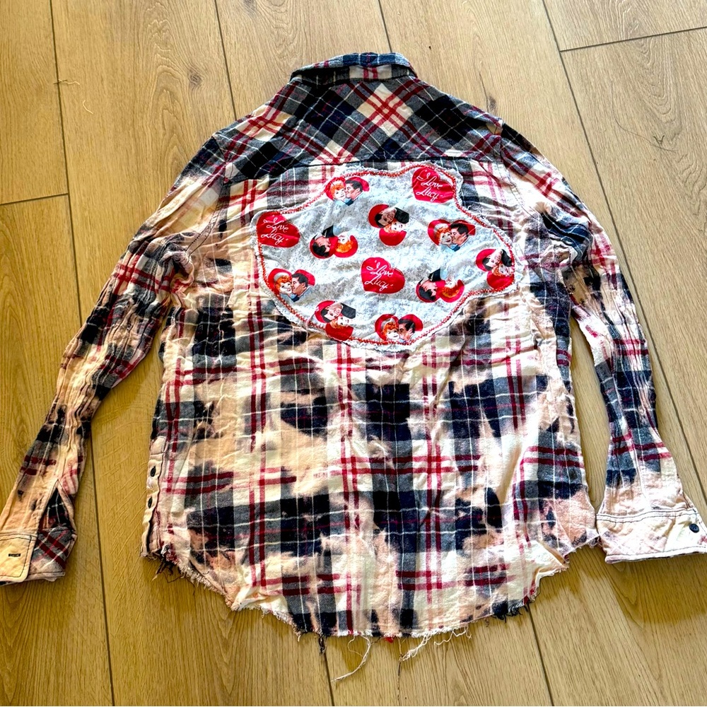 NWT Handcrafted, vintage, bleached, I Love Lucy flannel plaid